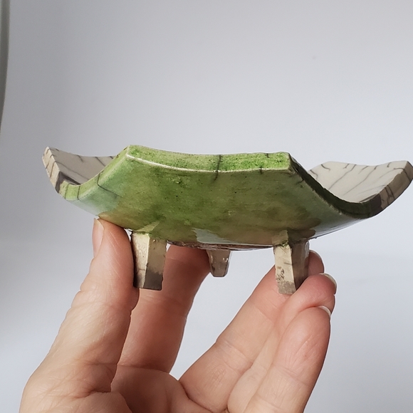 Raku Studio Pottery Dragonfly Dish with Three Feet - Picture 4 of 7